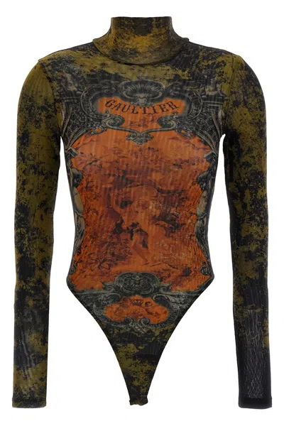 Jean Paul Gaultier Printed High Neck Long Sleeve Jumpsuit In Multi