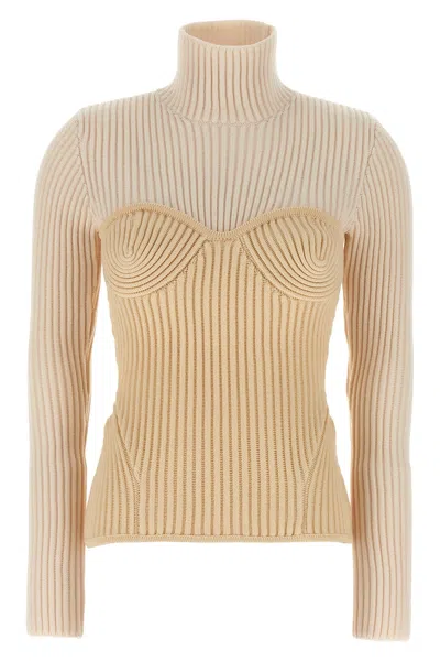 Jean Paul Gaultier Women Ribbed Corset Sweater In Gold