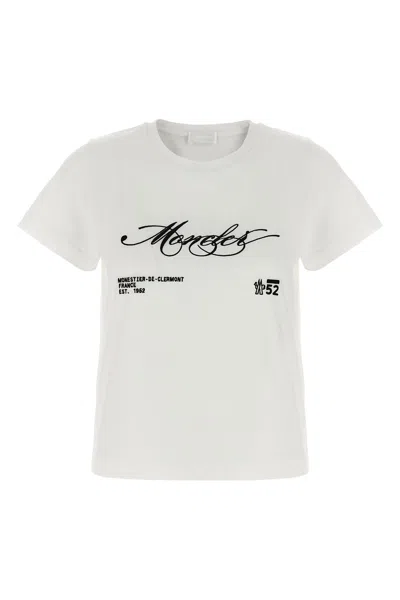 Moncler Cotton T Shirt With Embroidered Cursive Logo In White