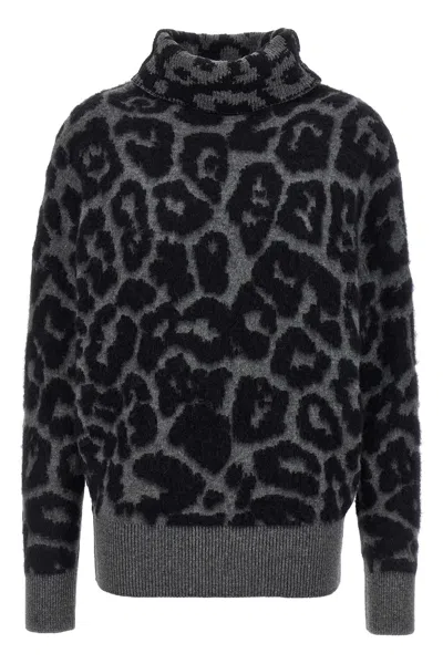 Stella Mccartney Leopard Print Turtleneck Sweater In Wool In Gray