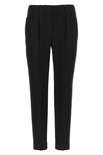 Brunello Cucinelli Silk Blend Pants In Black