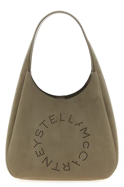 Stella Mccartney Large Suede Finish Shoulder Bag With Top Handle In Gray