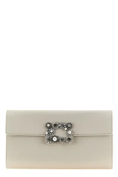 Roger Vivier Blossom Clutch With Chain Strap And Embellished Buckle In Gray