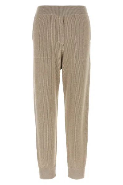 Brunello Cucinelli Ribbed Texture Elastic Waistband Trousers In Neutral