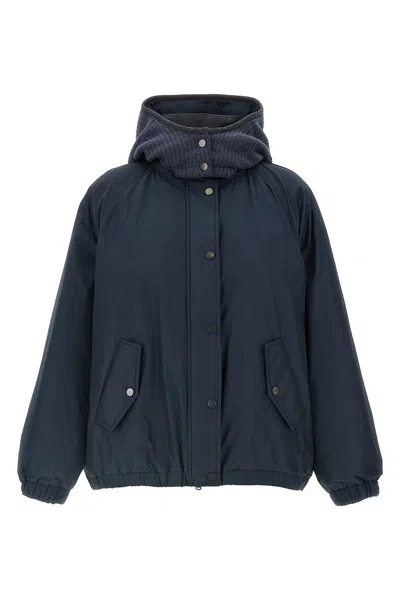 Brunello Cucinelli Women Knitted Hooded Down Jacket In Blue