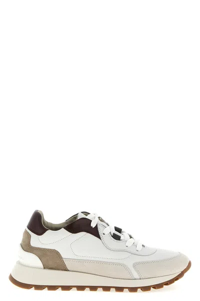 Brunello Cucinelli Leather Sneakers Featuring Padded Ankle And Rubber Sole In White