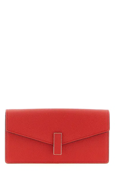 Valextra Chain Strap Rectangular Clutch With Textured Finish In Red