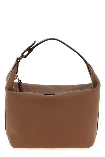 Valextra Mini Handbag Textured Finish Top Handle Adjustable Strap In Brown