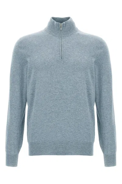 Brunello Cucinelli Classy High Collar Cashmere Sweater In Blue