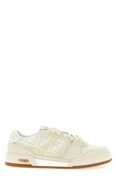 Fendi Match Ff Jacquard And Leather Sneakers In Neutral