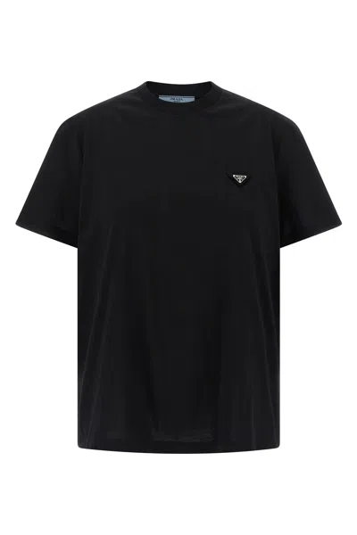Prada Enamel Triangle-logo Cotton T-shirt In Animal Print