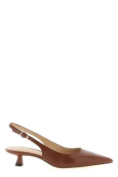 Stuart Weitzman Sculpted Buckle Kitten Heel Slingback Pumps In Brown