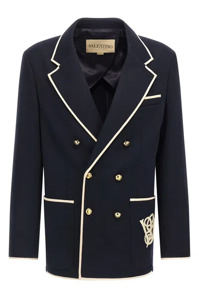 Valentino Double-breasted Blazer Gold Buttons In Black