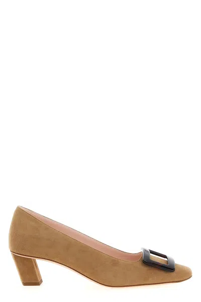 Roger Vivier Chic Block Heel Square Buckle Pumps In Brown