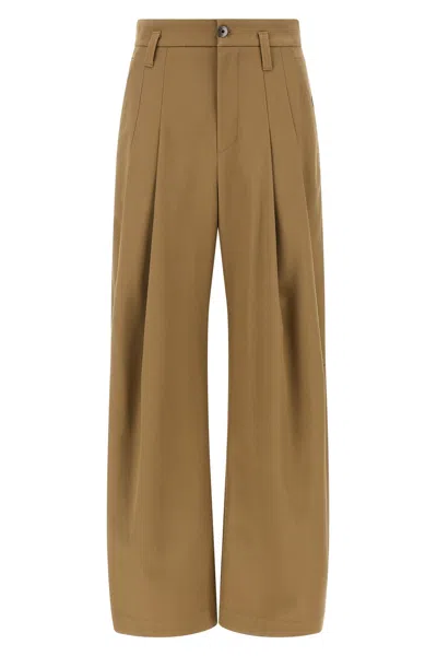 Brunello Cucinelli Trousers With Front Pleats And Wide Leg In Sand