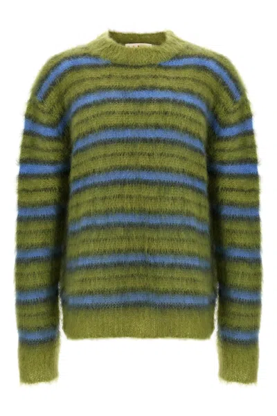 Marni Crew Neck Fuzzy Striped Sweater In Multi