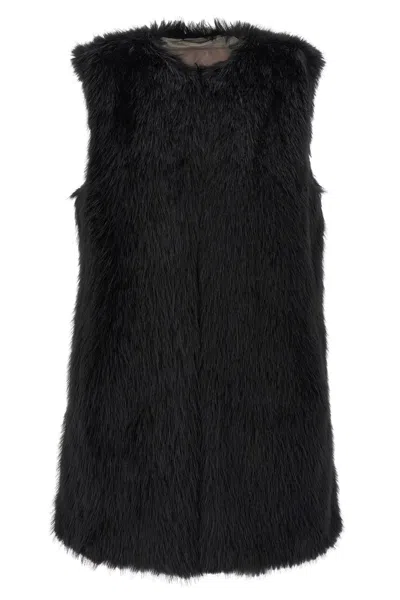 Herno Black Sleeveless Vest With Concealed Closure On The Front In Ecofur Woman In Black