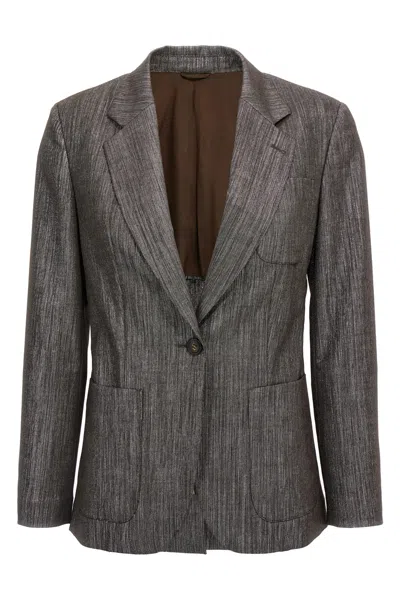 Brunello Cucinelli Women Lurex Fabric Blazer In Brown