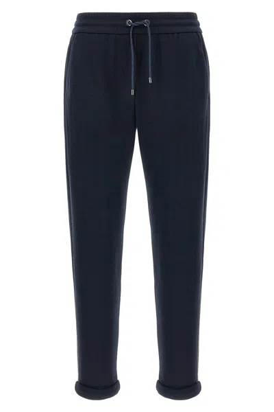 Brunello Cucinelli Joggers Featuring Elastic Waistband And Ribbed Cuffs In Blue
