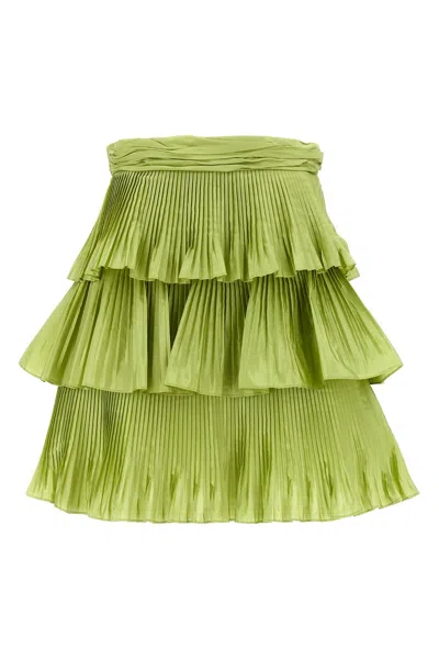 Valentino High Waist Pleated Tiered Layers Skirt In Green