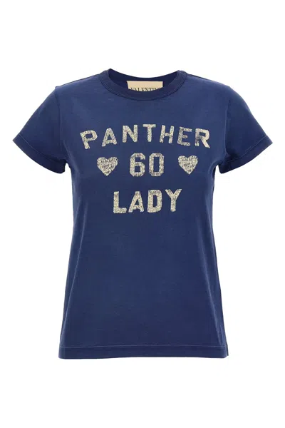 Valentino Panther Lady Crew Neck T-shirt In Blue