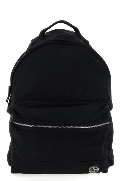 Stone Island Logo Patch Backpack Backpacks Black In Black