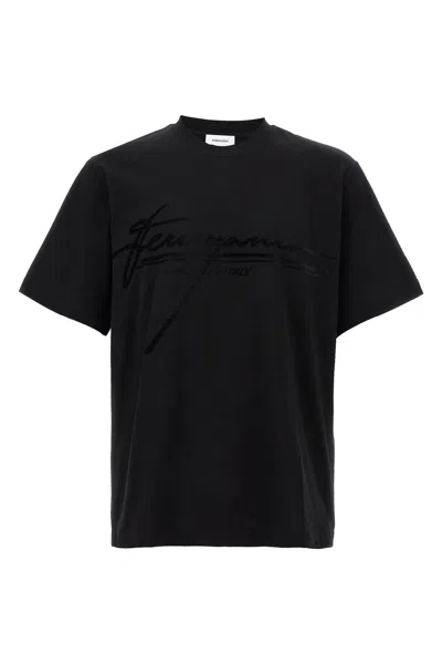 Ferragamo Crew Neck Graphic Print Short Sleeves T-shirt In Black
