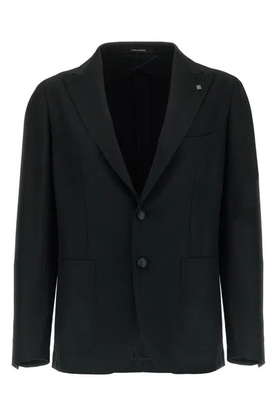 Tagliatore Square Pattern Blazer With Front Pockets In Black