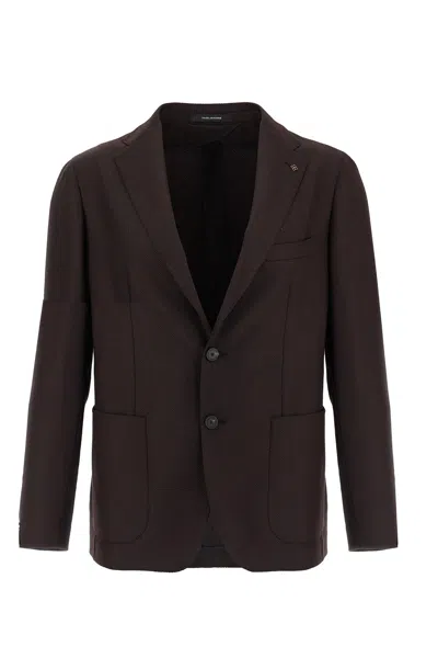Tagliatore Square Pattern Blazer With Lapel And Pockets In Brown