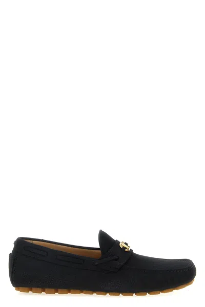 Valentino Fastaway Driver Loafers With Rubber Sole And Textured Finish In Black
