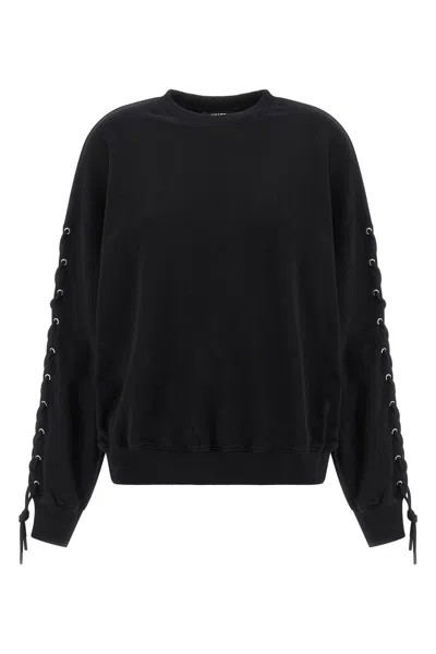 Rotate Birger Christensen Crew Neck Lace-up Detail Sweatshirt In Black