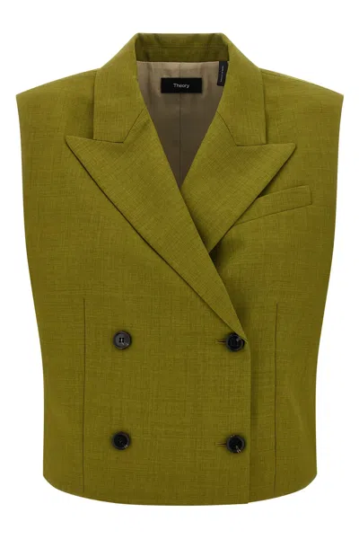 Theory Tailored Sleeveless Double-breasted Vest In Green