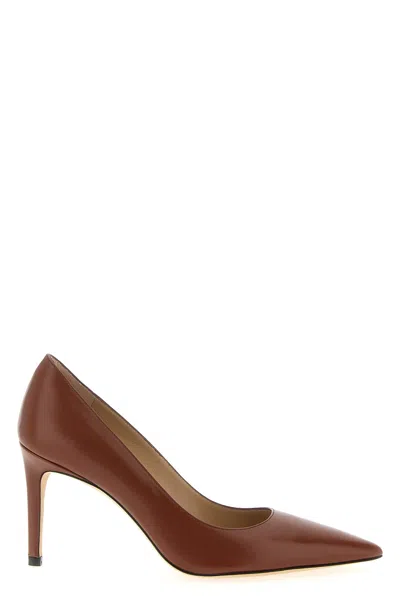 Stuart Weitzman Power Pointed Toe Stiletto Leather Pumps In Brown