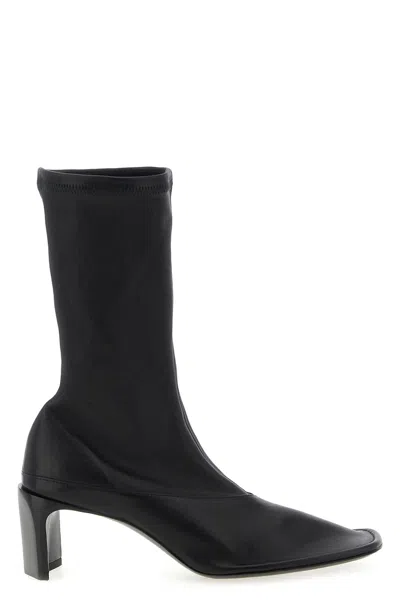 Jil Sander Square Toe Ankle Boots With Block Heel In Black
