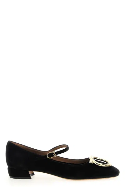 Ferragamo Leather Ballerinas With Square Toe And Adjustable Strap Closure In Black
