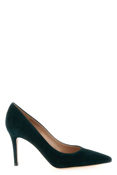 Gianvito Rossi Black Chamois Leather Pumps With Heel In Green