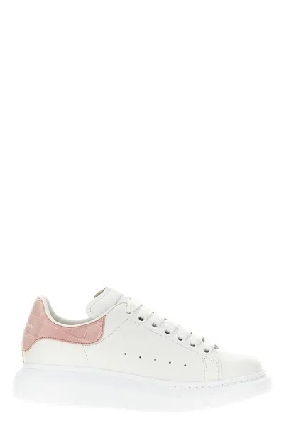Alexander Mcqueen Women White Low Top Sneakers With Logo Lettering On Tongue And Heel In Leather Wom