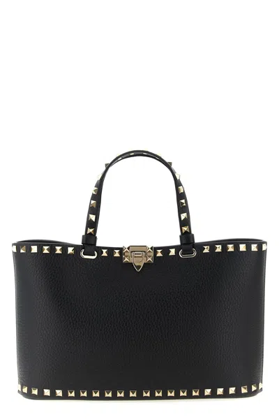 Valentino Garavani Rockstud Small Shopping Bag In Grainy Calfskin In Black