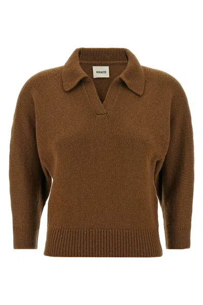 Khaite Herve Polo Sweater In Brown