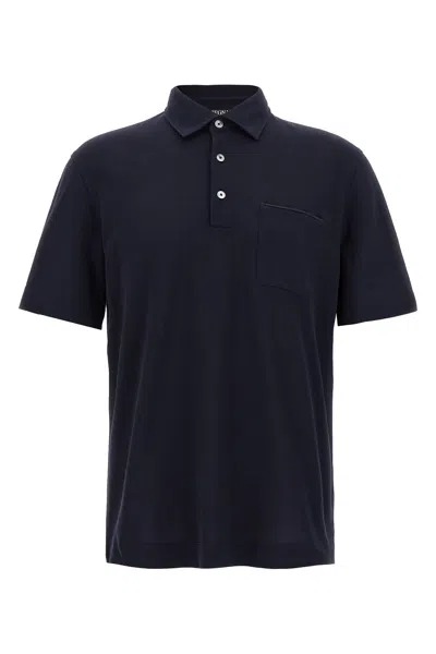 Zegna Men's Piquet Polo T-shirt In Black