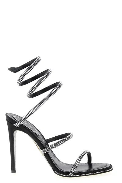 René Caovilla Cleo Anthracite Crystal Sandals 105 In Black