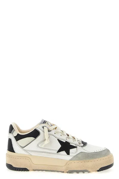 Golden Goose Forty2 Leather Sneakers With Black Star And Heel Tab In White