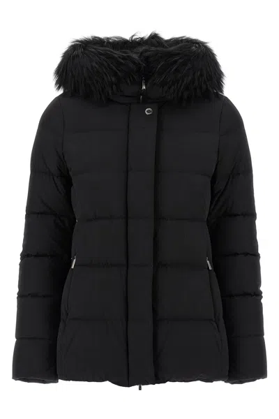 Moorer Hooded Jacket With Fur Trim And Quilted Pattern In Black
