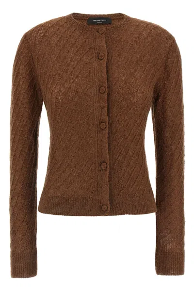 Fabiana Filippi Sequin Crochet Knit Cardigan In Brown