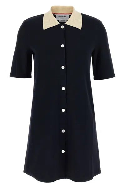 Thom Browne Collared Dress With Short Sleeves In Blue