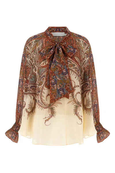 Zimmermann Rhiannon Tie-neck Ramie Shirt In Multi