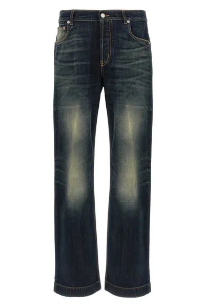Alexander Mcqueen Wide Leg Faded Jeans In Blue
