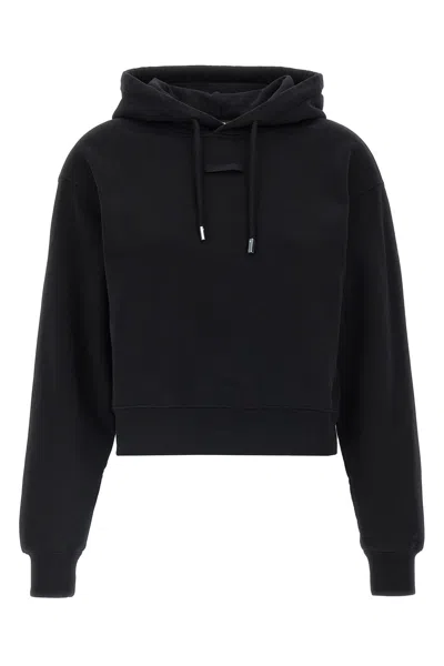 Jacquemus Le Hoodie Gros Grain Black Cropped Hoodie With Drawstring Hood And Logo Patch On The Front In Cotton In Blue