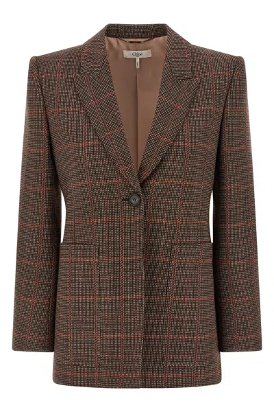 Chloé Chloe Women Checked Wool Tailored Jacket In Brown