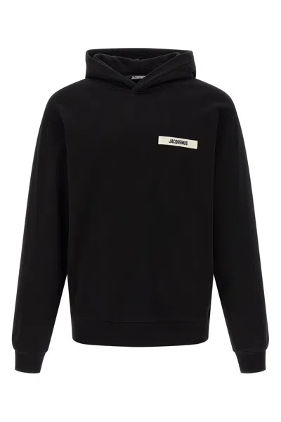 Jacquemus Hooded Long Sleeve Knitwear With Ribbed Cuffs In Black